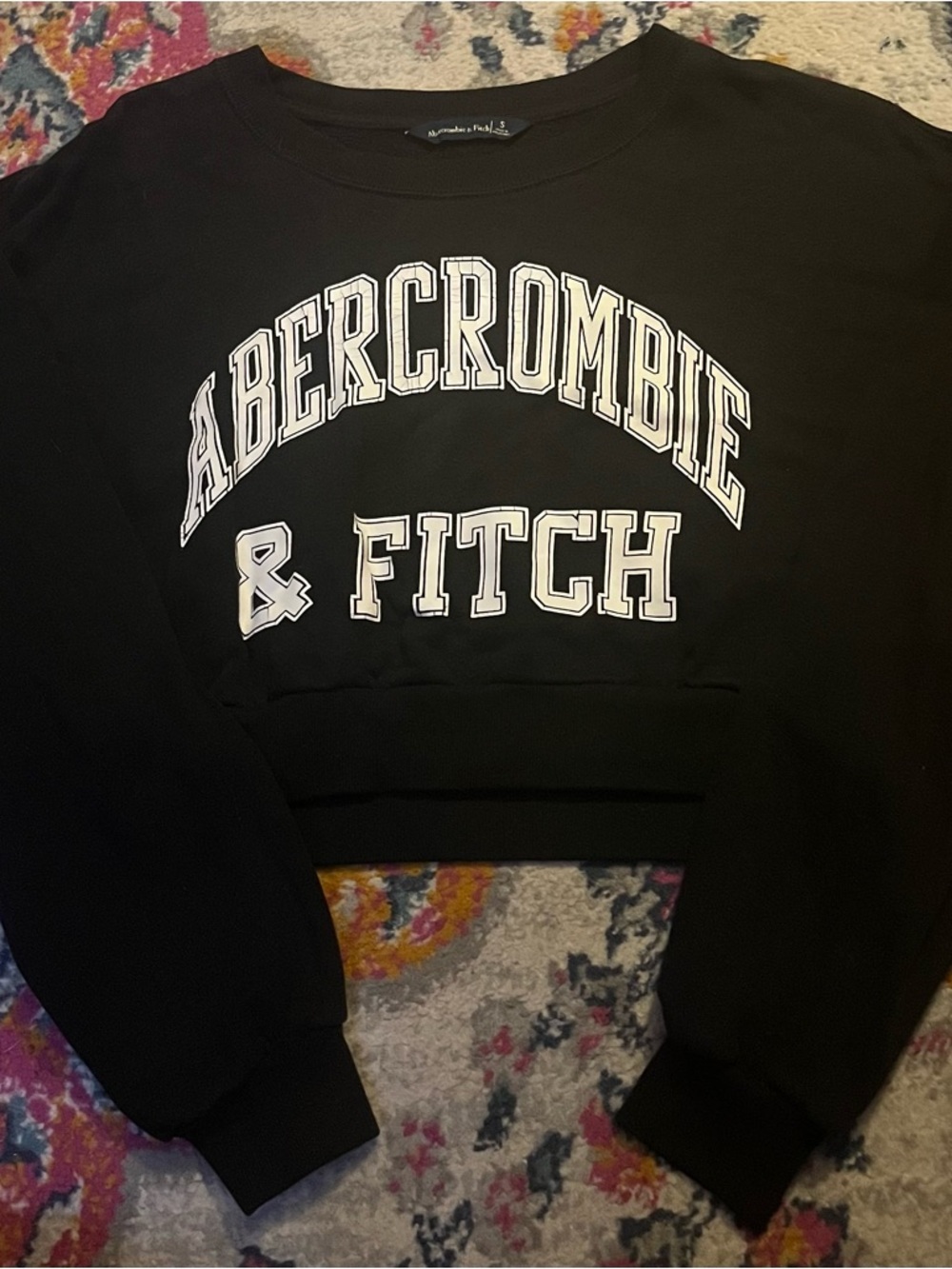 Abercrombie & Fitch Black Logo Cropped Crewneck
